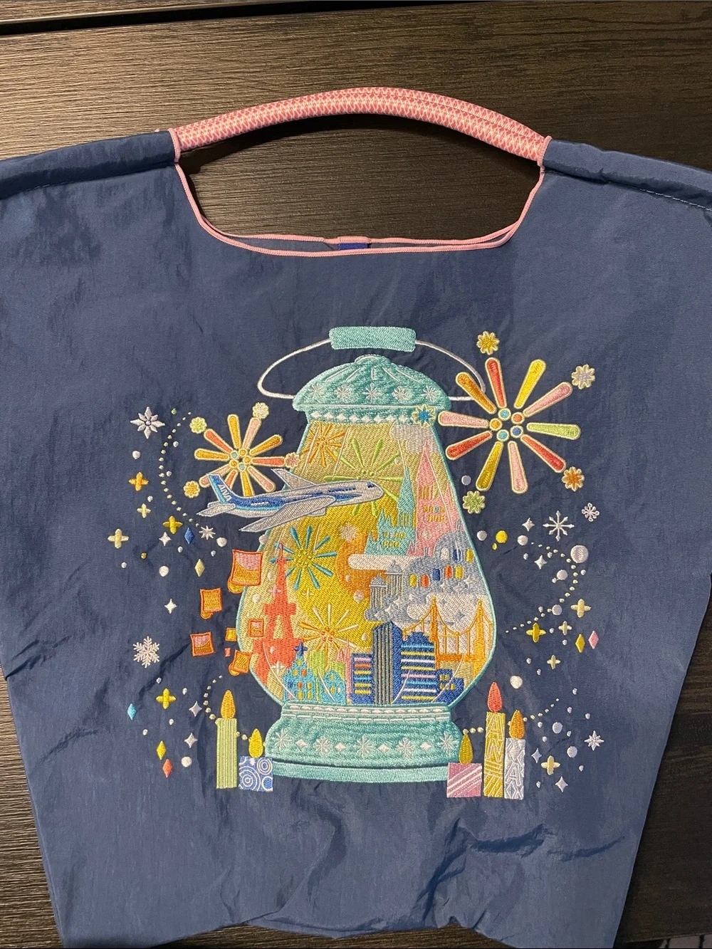 ANA + Ball & Chain Colab-Navy Tote with Pastel Embroidered Lantern